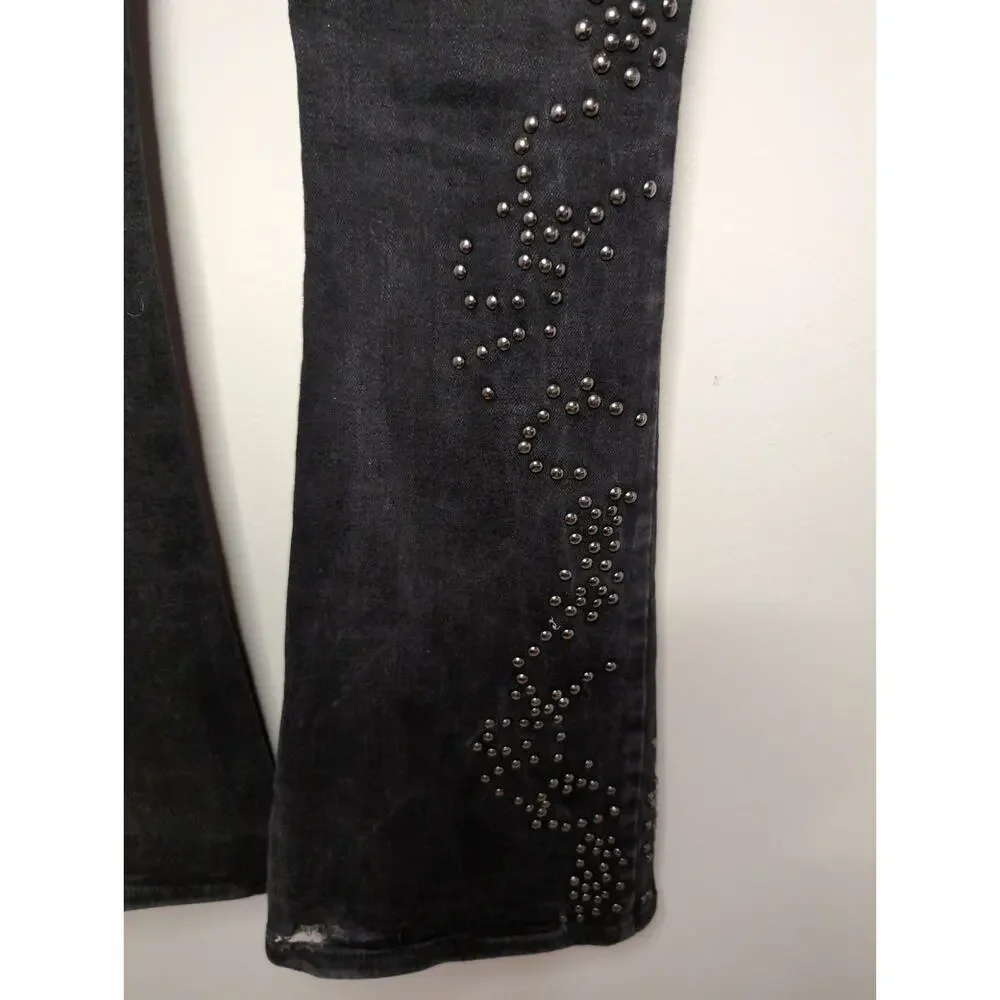 Free people love forever cowgirl studded embellished gray denim flare jeans 25 - Picture 9 of 13